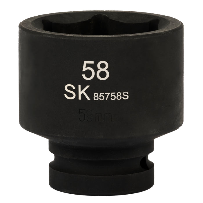SK85758S - 1" Drive, 6 Point, Shallow Metric Impact Socket, 58mm