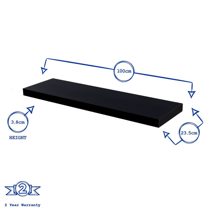 100cm Black Modern Floating Shelves - Pack of Two