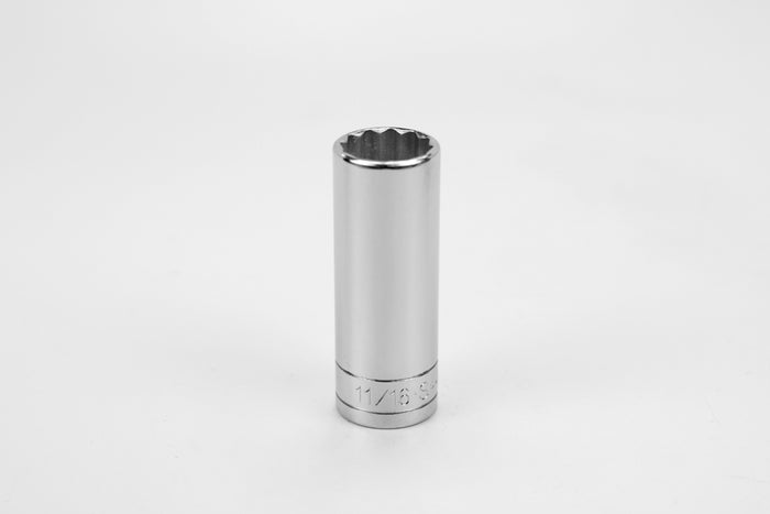 11/16" 3/8" Drive 12 Point Fractional Deep Chrome Socket