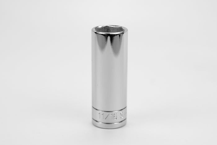 11/16" 3/8" Drive 6 Point Fractional Deep Chrome Socket