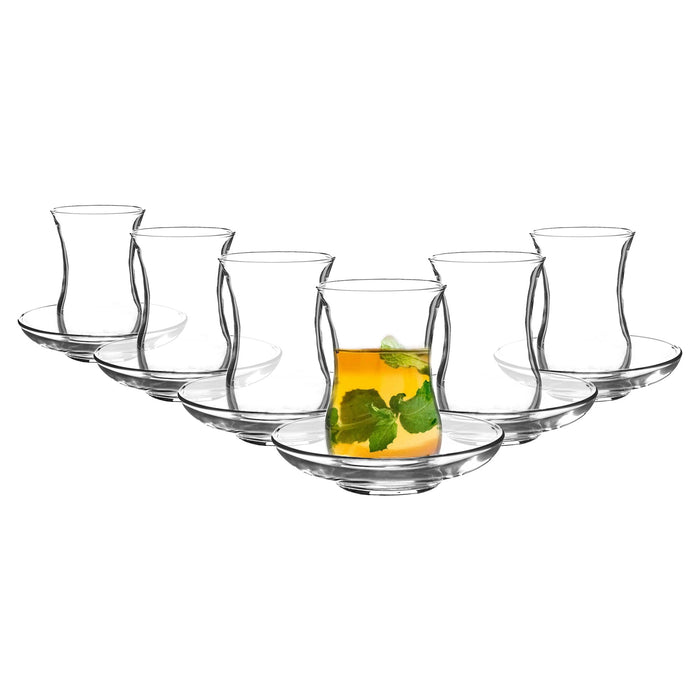 LS 115ml Klasik Glass Turkish Tea Cups & Saucers - 6 Sets - By LAV