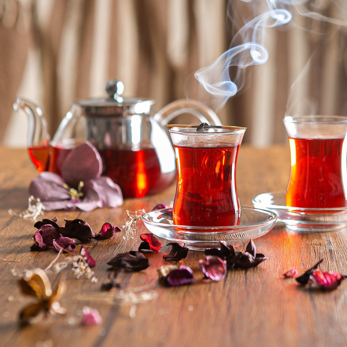 115ml Klasik Glass Turkish Tea Cups & Saucers - 6 Sets
