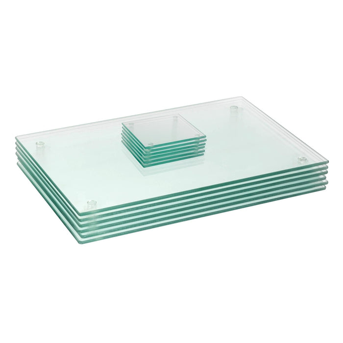 12pc 40cm x 30cm Clear Glass Placemats & Coasters Set
