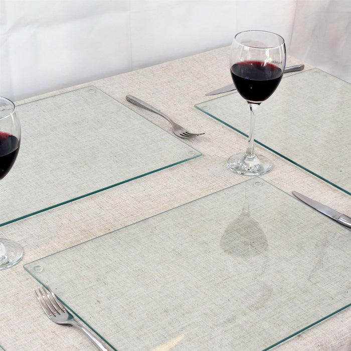 12pc 40cm x 30cm Clear Glass Placemats & Coasters Set