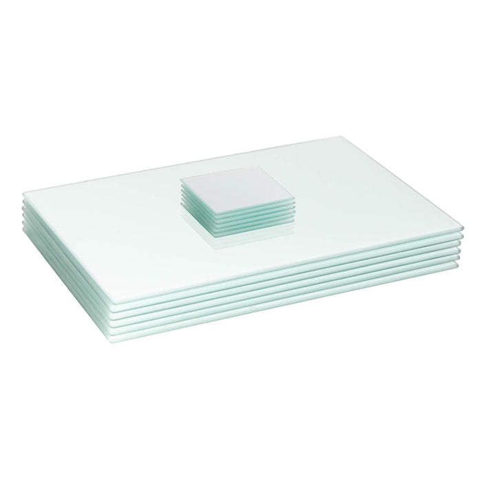 12pc 40cm x 30cm White Glass Placemats & Coasters Set