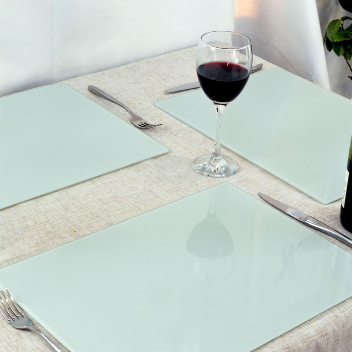 12pc 40cm x 30cm White Glass Placemats & Coasters Set