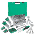 Mechanical tool set with green case on a white background