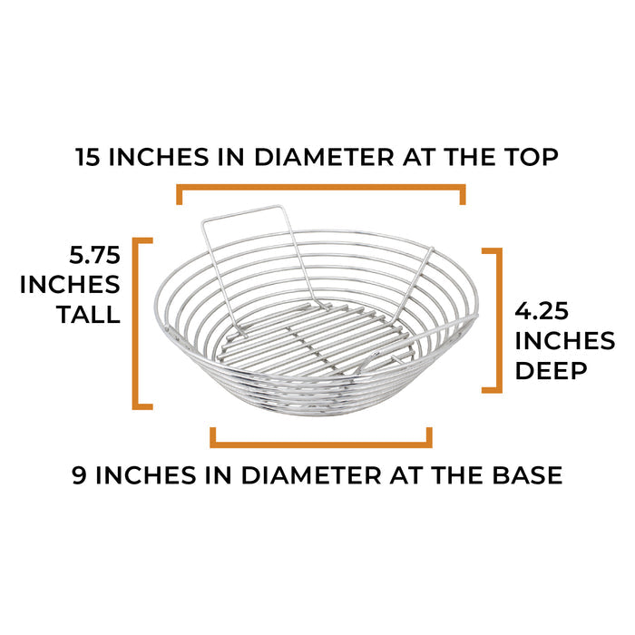 Kick Ash Basket for 15" firebowl with dimensions