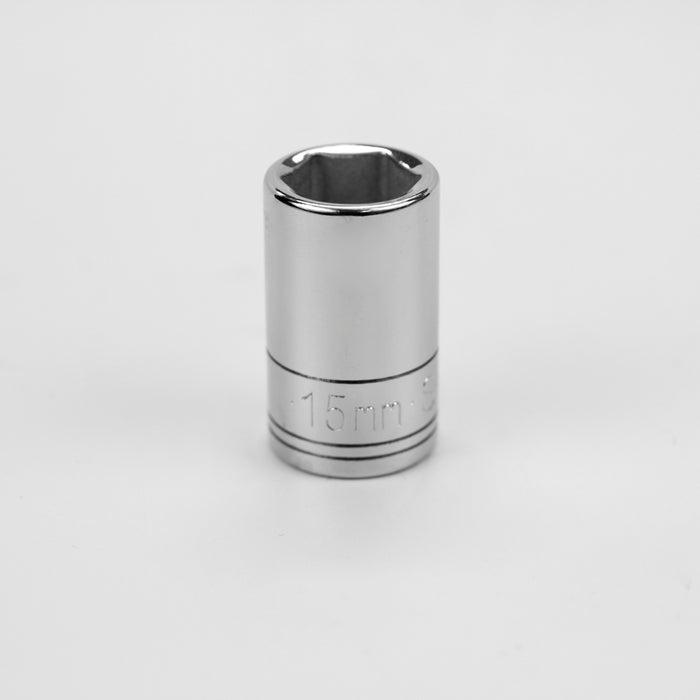 15 mm 1/2" Drive 6 Point Metric Standard Chrome Socket