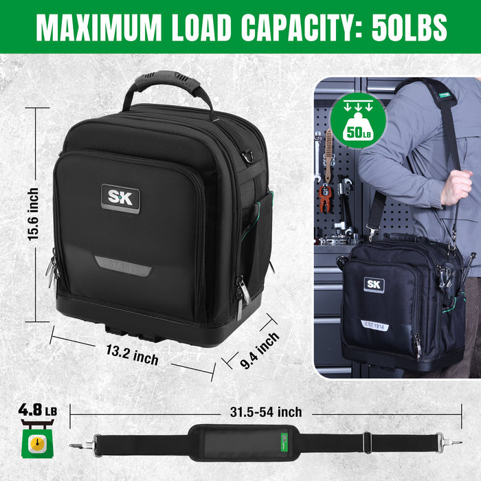 15" Service Tool Bag by SK Tools USA in black with padded shoulder strap and 50lbs load capacity