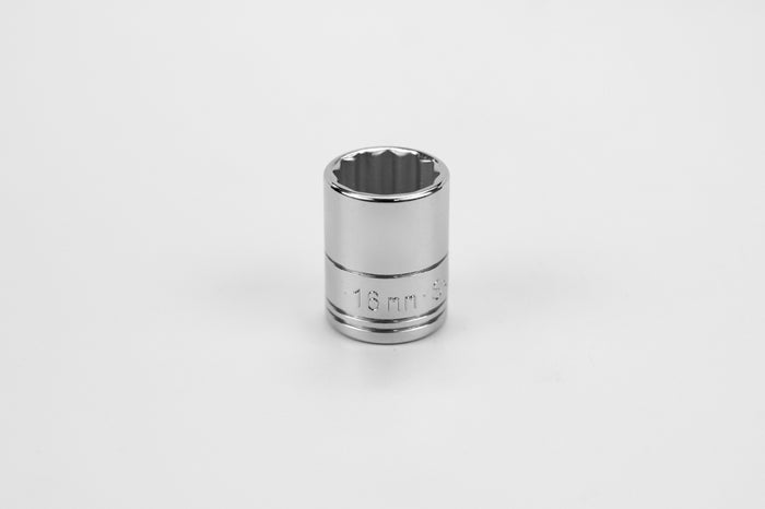16 mm 3/8" Drive 12 Point Metric Standard Chrome Socket