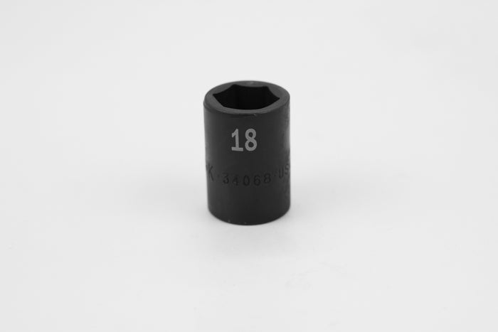 18 mm 1/2" Drive 6 Point Standard Metric Impact Socket