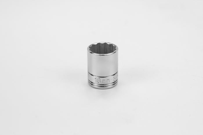 18 mm 3/8" Drive 12 Point Metric Standard Chrome Socket