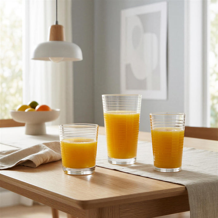 18 Piece Ribbed Glass Tumbler Set - 3 Sizes - Clear