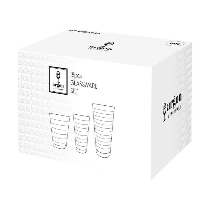 18 Piece Ribbed Glass Tumbler Set - 3 Sizes - Clear