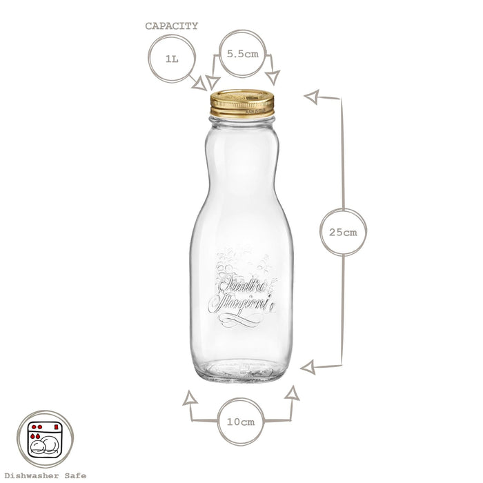 1L Quattro Stagioni Glass Juice Bottles with Screw Top Lid - Pack of 3