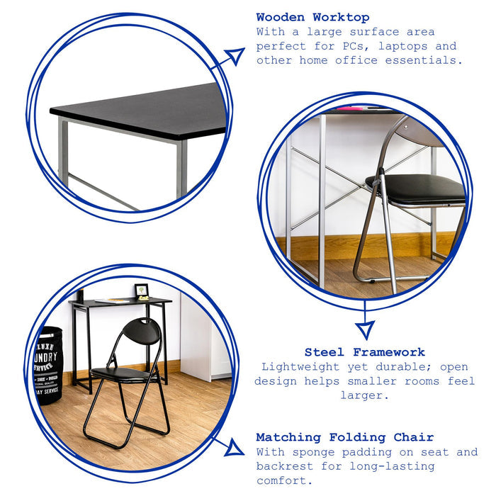 2-Piece Industrial Office Desk & Chair Set - All Black