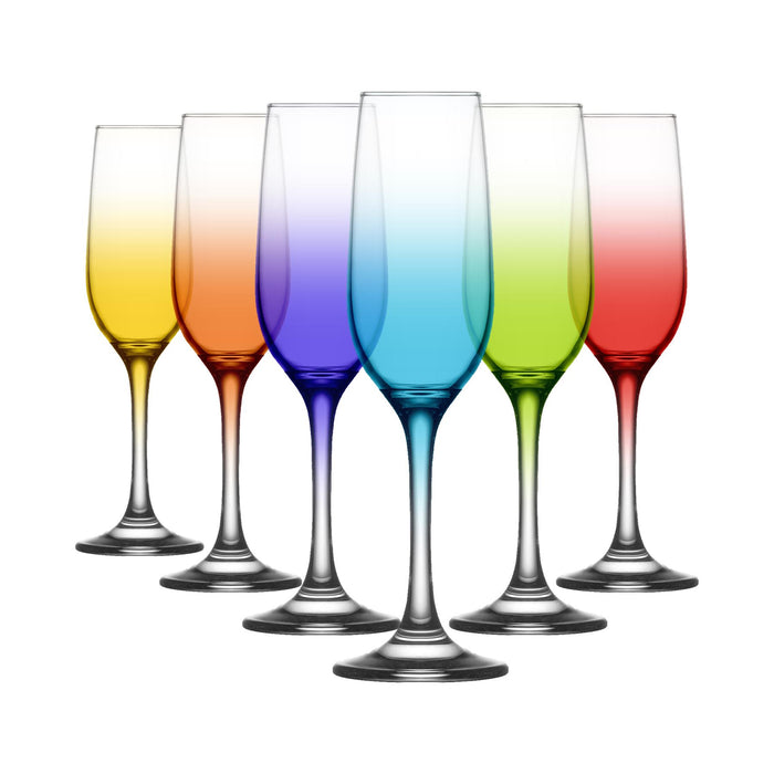 215ml Fame Glass Champagne Flutes - Full Colour - Pack of 6 - By LAV
