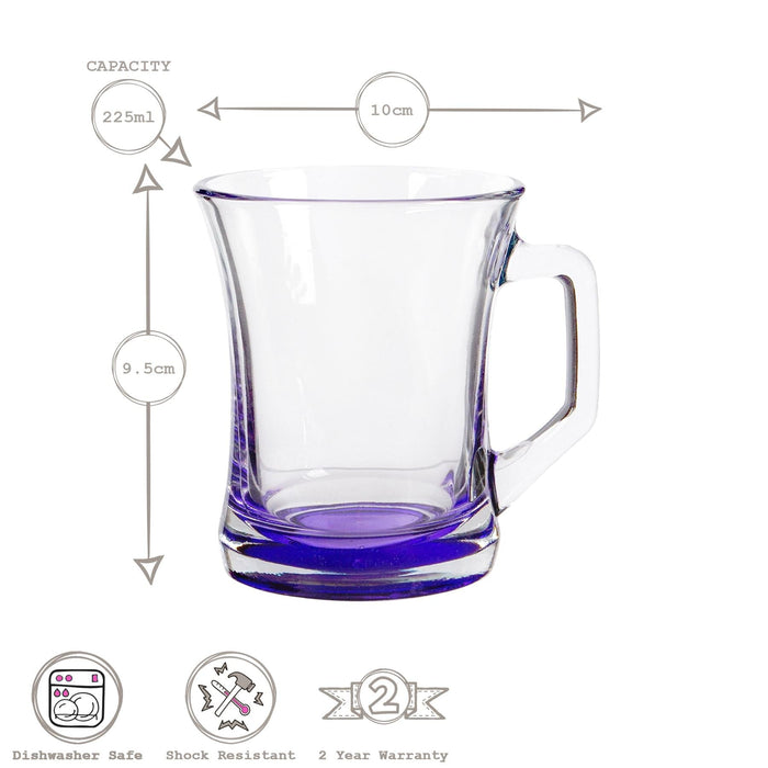 225ml Zen+ Coloured Base Glass Coffee Mugs - Pack of Six