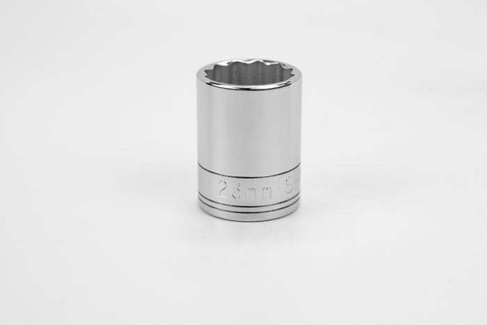 23 mm 1/2" Drive 12 Point Metric Standard Chrome Socket