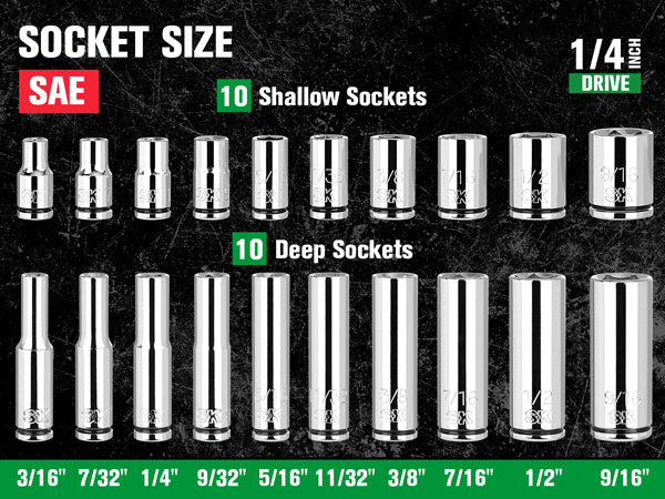 SK01302-216P - 24 Piece 1/4" Drive, 6 Point, Shallow & Deep, SAE Chrome Socket Set with 216-Position Ratchet View 2