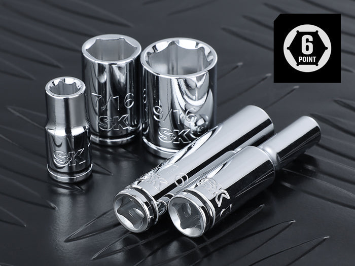 SK01302-216P - 24 Piece 1/4" Drive, 6 Point, Shallow & Deep, SAE Chrome Socket Set with 216-Position Ratchet View 7
