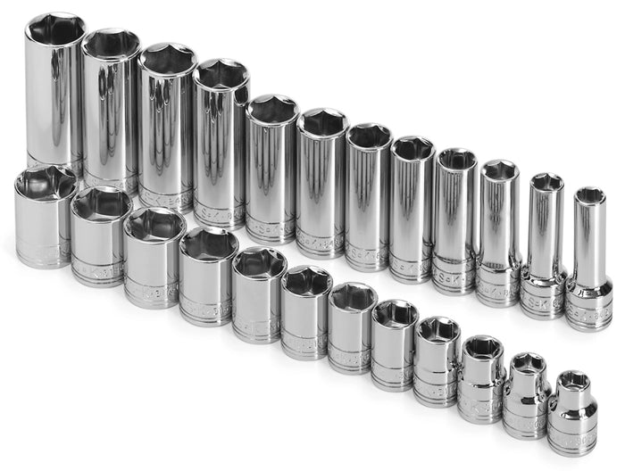 24 Piece 3/8" Drive 6 Pt Std and Extra Deep Metric Socket Set