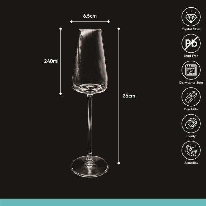 240ml Dulwich Crystal Champagne Flutes - Pack of 6