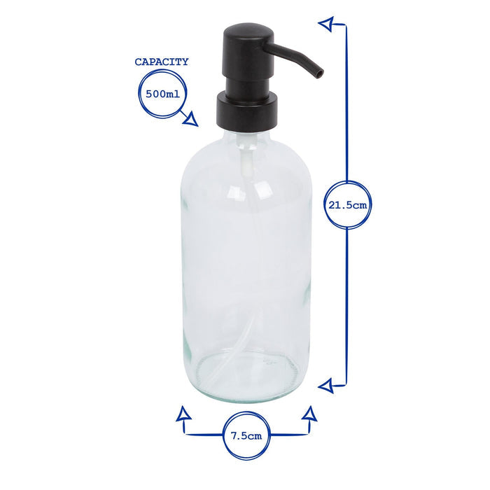 2pc 500ml Glass Soap Dispenser with Black Labels & Ceramic Tray