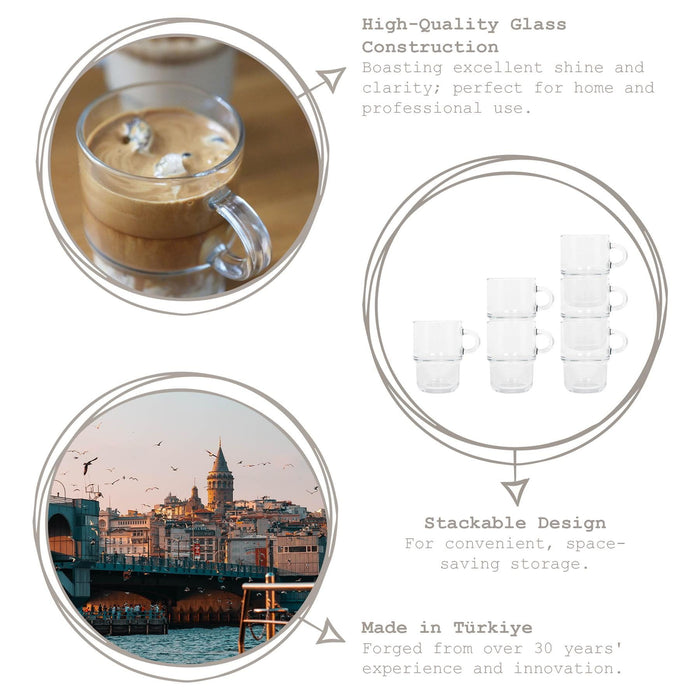 350ml Cozy Stacking Glass Coffee Cups - Pack of Six