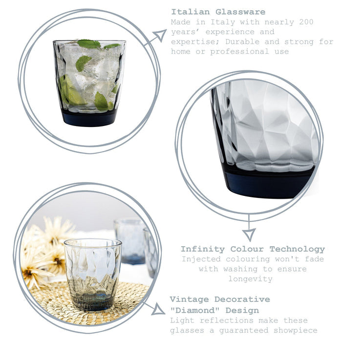 390ml Diamond Tumbler Glasses - Pack of Six