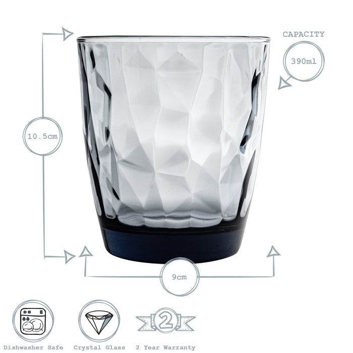 390ml Diamond Tumbler Glasses - Pack of Six