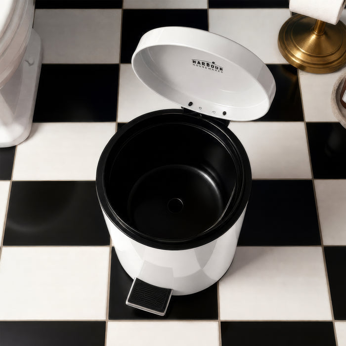 3L White Round Stainless Steel Bathroom Pedal Bin