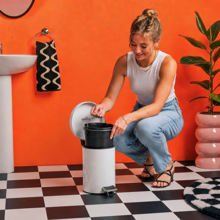 3L White Round Stainless Steel Bathroom Pedal Bin