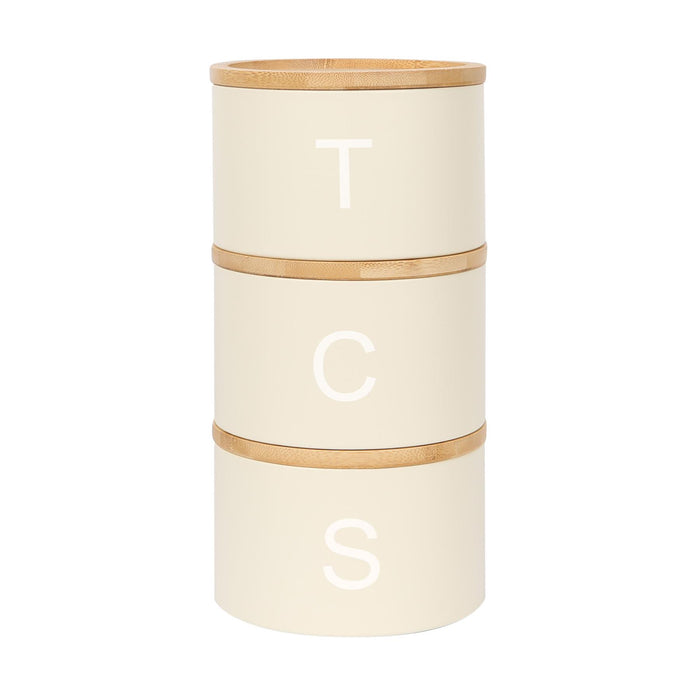 3pc Stacking Tea Coffee Sugar Cream Canister Set with Bamboo Lids