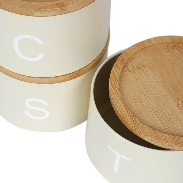 3pc Stacking Tea Coffee Sugar Cream Canister Set with Bamboo Lids