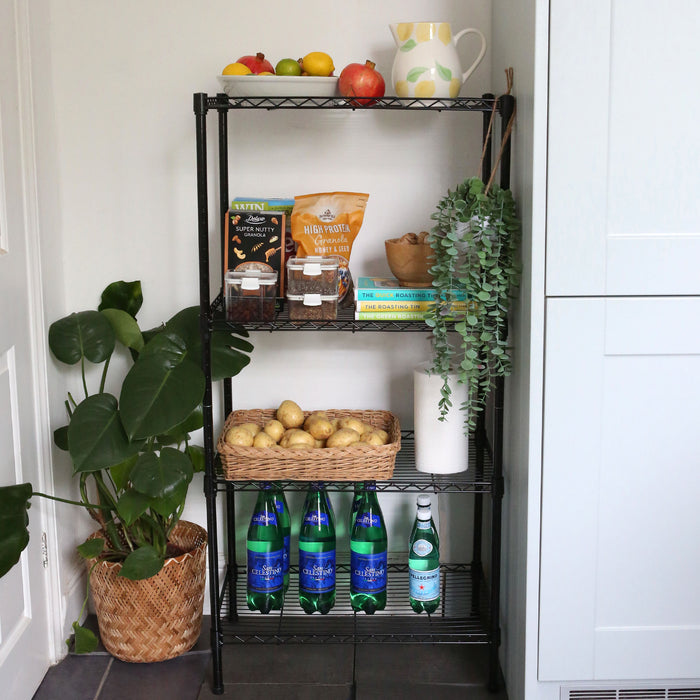 4 Shelf Black Adjustable Wire Shelving Unit