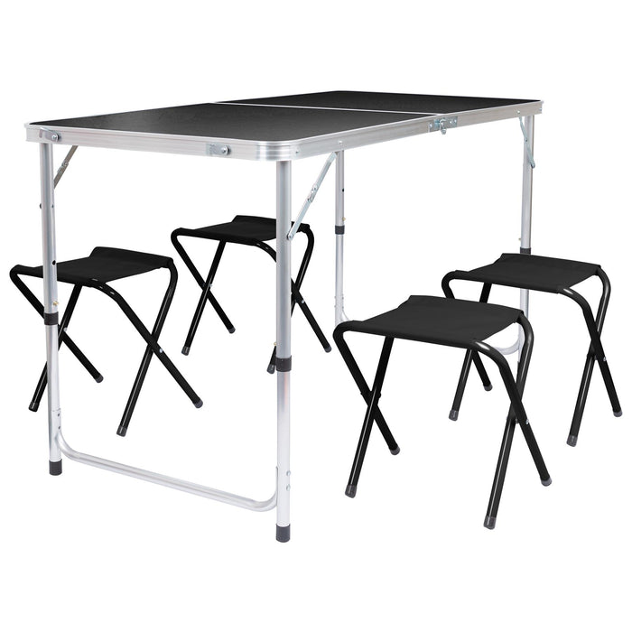 5 Piece Height Adjustable Black Folding Picnic Table & Chairs Set