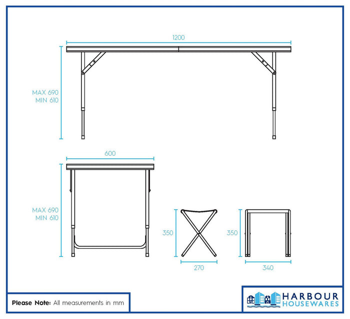 5 Piece Height Adjustable Black Folding Picnic Table & Chairs Set
