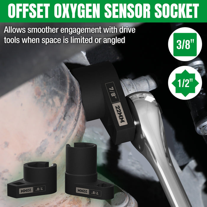 5 Piece O2 Oxygen Sensor Socket Set by SK Tools USA in black with offset design for tight spaces