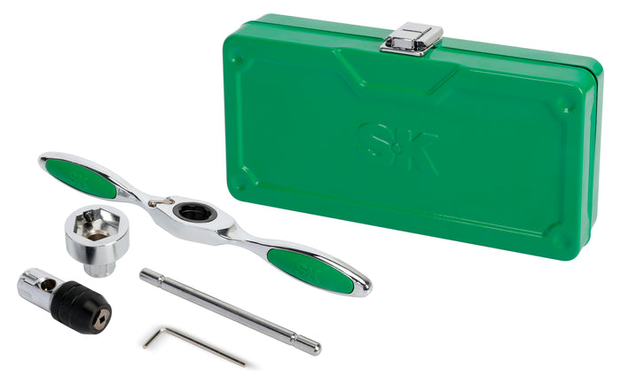 SK tool set with green case on a white background
