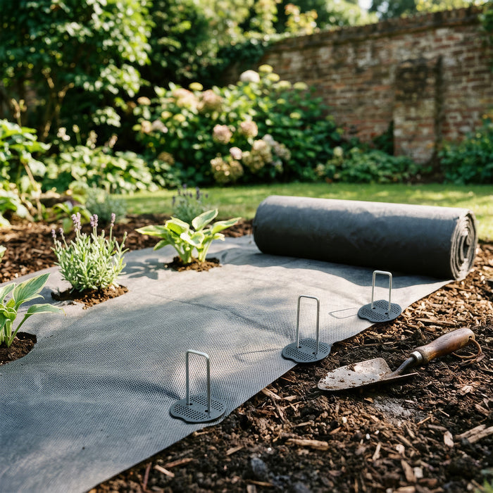 50gsm Weed Control Fabric with Pegs & Plates - 3m x 10m Total (3 Rolls)
