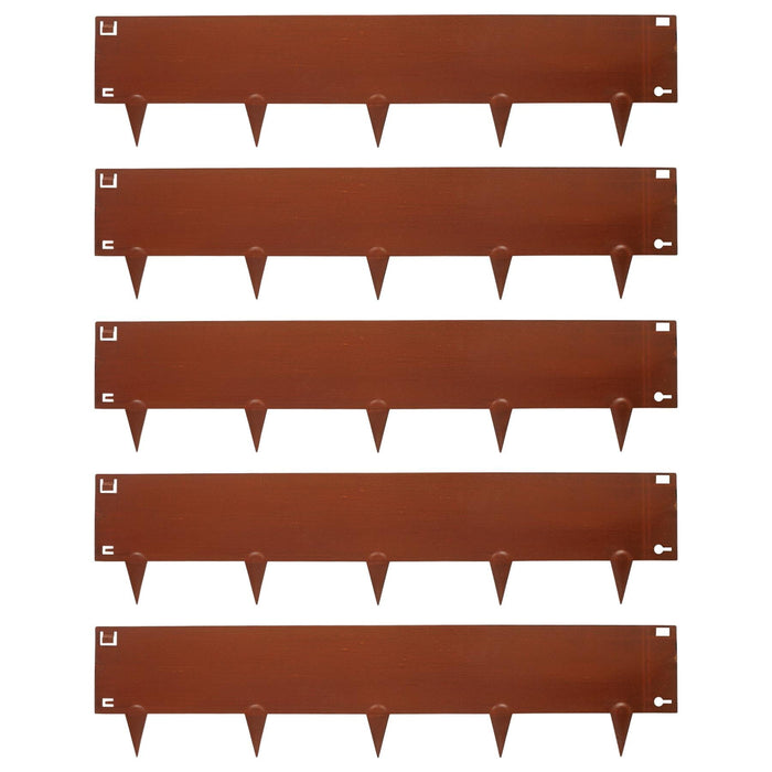 5pc Brown Steel Lawn Edging Set - 5m x 16cm