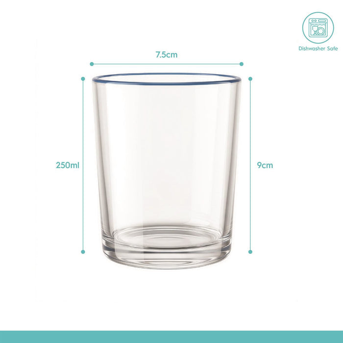 6 Piece 250ml Glass Tumblers Set - Coloured Rim