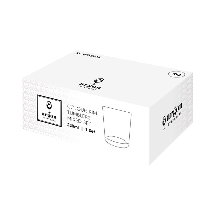 6 Piece 250ml Glass Tumblers Set - Coloured Rim