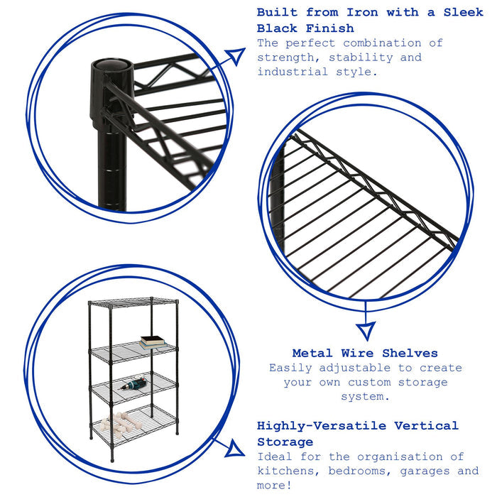 6 Shelf Black Adjustable Wire Shelving Unit