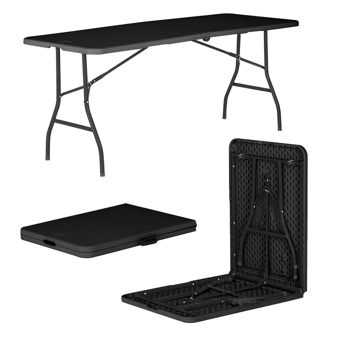 6ft (180cm) Black Rectangle Plastic Folding Trestle Table