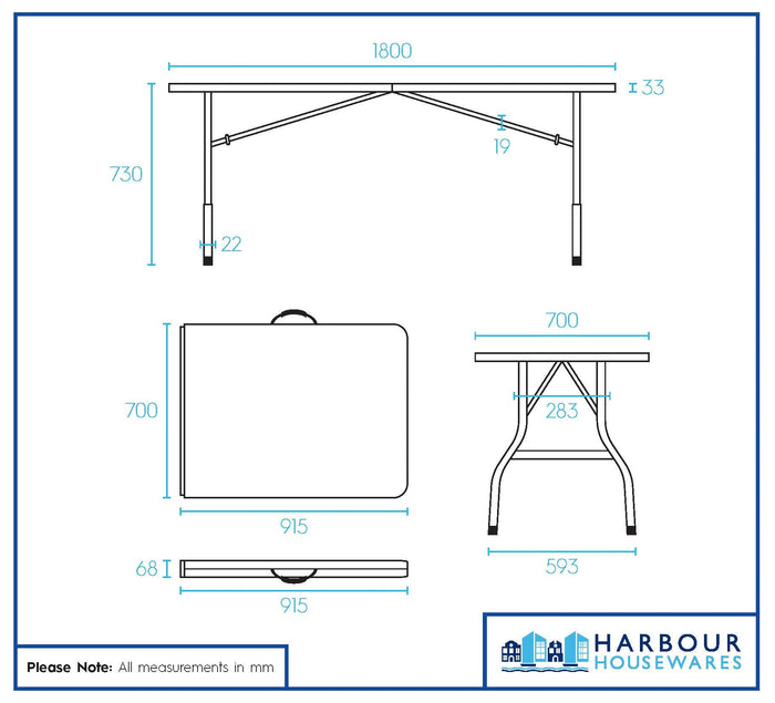 6ft (180cm) Black Rectangle Plastic Folding Trestle Table