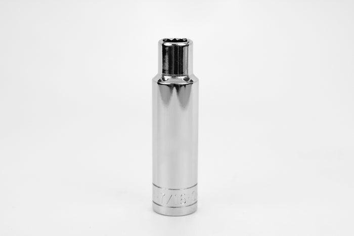 7/16" 1/2" Drive 12 Point Fractional Deep Chrome Socket