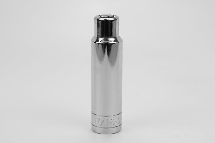 7/16" 1/2" Drive 6 Point Fractional Deep Chrome Socket